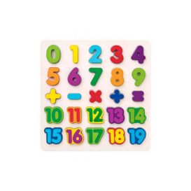 Puzzle numere si operatiuni matematice colorate din lemn cu 25 de piese