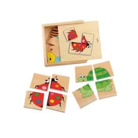 Mini puzzle cu animale in cutie din lemn