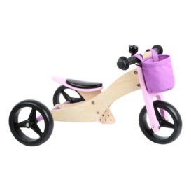 Bicicleta si tricicleta 2 in 1 din lemn roz