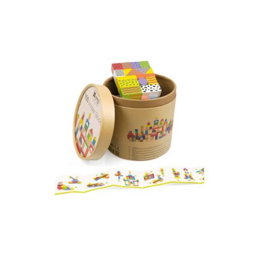 100 cuburi Montessori din lemn colorat a