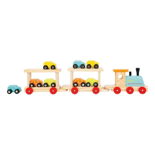 Tren marfar cu 8 masini colorate din lemn