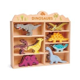 Set de 8 dinozauri pe raf din lemn
