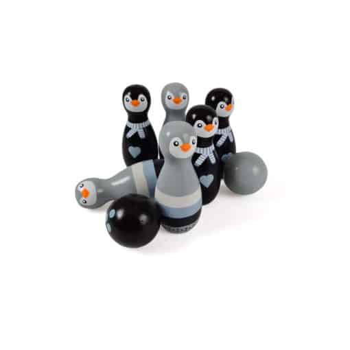 Joc de bowling cu pinguini din lemn
