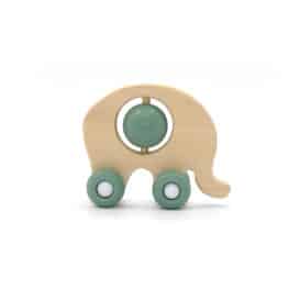 3065G Jucarie pentru bebelusi Elefantul verde din lemn si silicon c