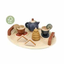 Set de ceai cu tavita si accesorii din lemn