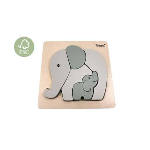Puzzle elefant verde din lemn