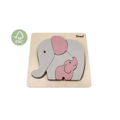Puzzle elefant roz din lemn