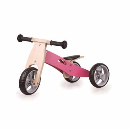 2 in 1 Tricicleta si bicicleta roz din lemn