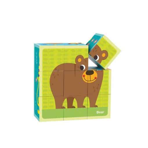 Puzzle din cuburi de lemn cu 6 animale colorate b 1