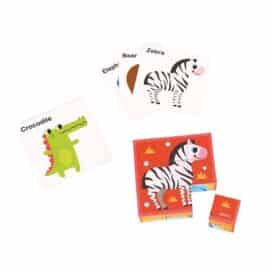 Puzzle din cuburi de lemn cu 6 animale colorate d 1