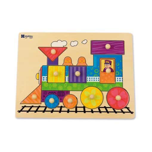 Puzzle din lemn cu trenul colorat