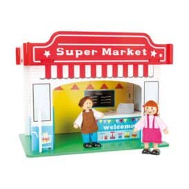 Casuta din lemn cu figurine si accesorii SuperMarket
