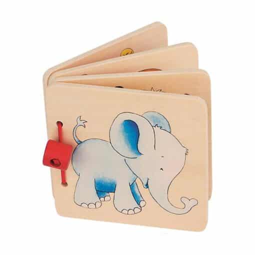 58604 Carte din lemn cu imagini elefant locomotiva pisica b