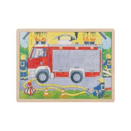 Puzzle din lemn in doua straturi cu pompieri