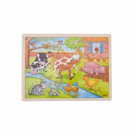 Puzzle din lemn cu animalele din ferma si puii lor