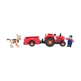 10316 Tractor cu remorca din lemn rosu b
