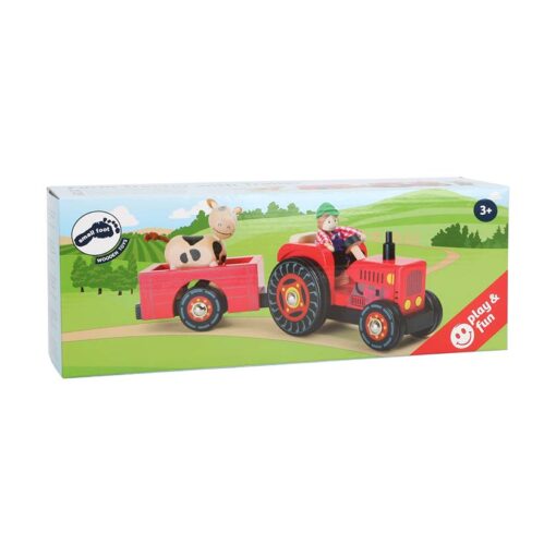 10316 Tractor cu remorca din lemn rosu c